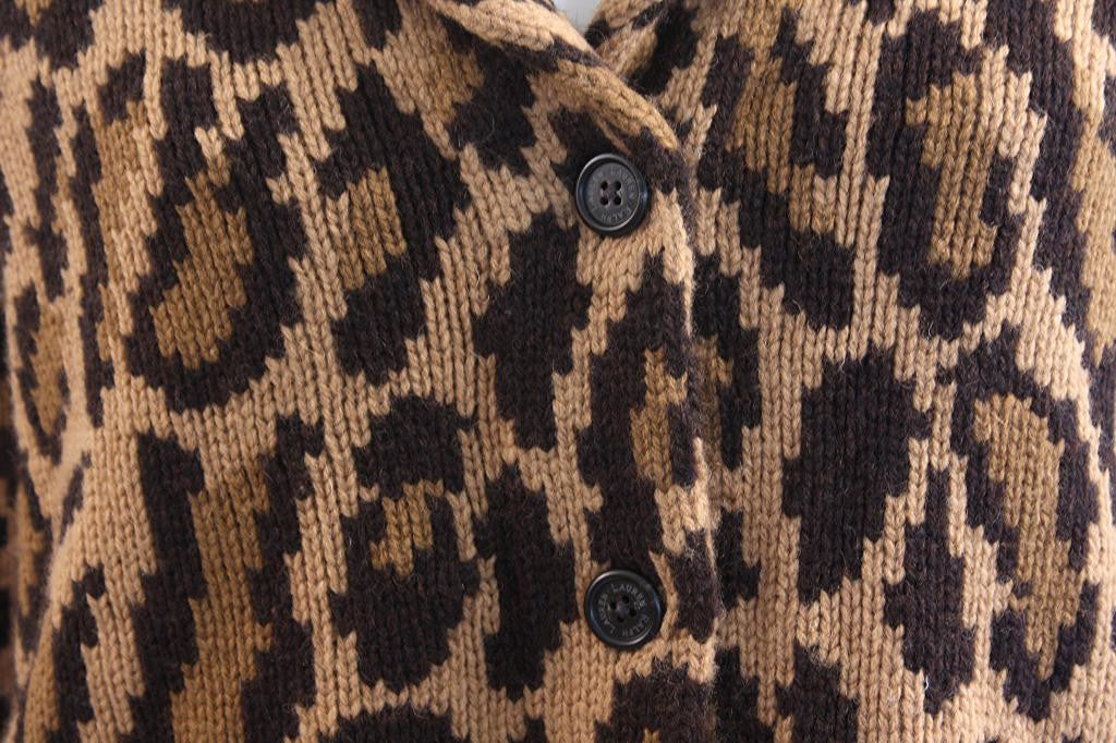 Rare RALPH LAUREN Handknit Leopard Sweater Rice and Beans Vintage