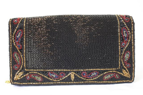 1980s WALBORG Black Beaded Evening Bag