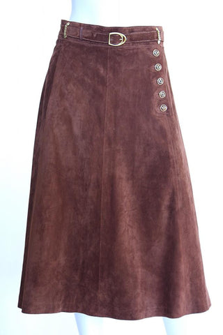 1970s GUCCI Burnt Sienna Suede Skirt with Equestrian Details