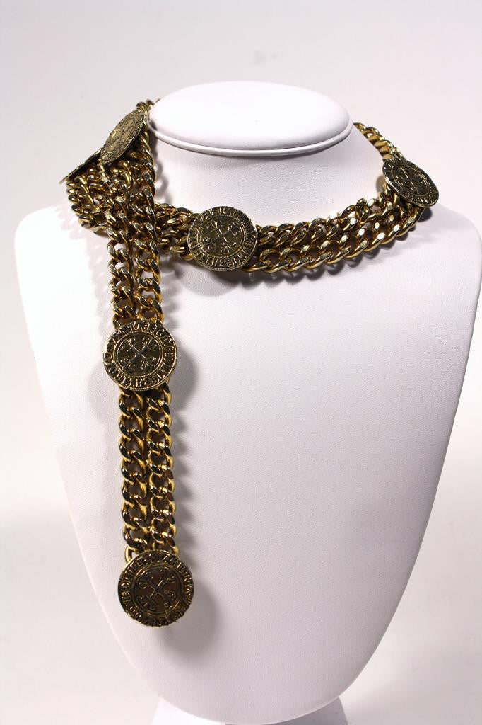 YVES SAINT LAURENT BELT T CHAIN RINGS 75 85 GOLD METAL CHAIN BELT