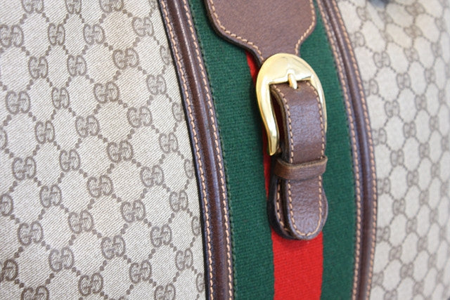 A Rare Gucci Leather, Fabric and Brass Travel Bag circa 1960