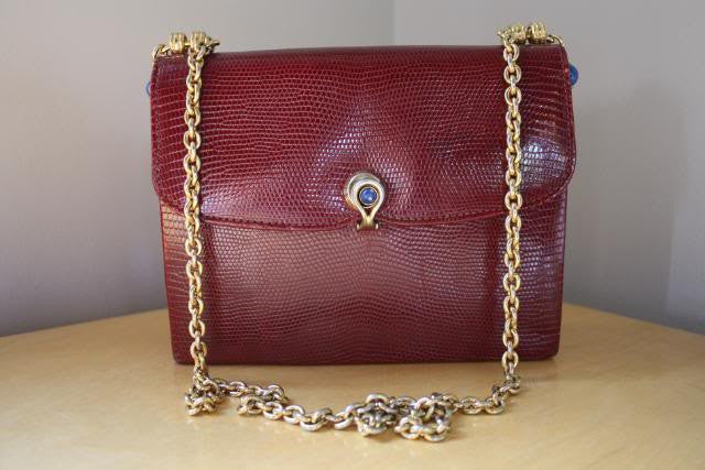 Gucci Red Lizard Handbag with Lapis Lazuli Clasp