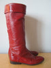 Vintage CHANEL Red Quilted Leather Knee High Boots, Size 6.5-7