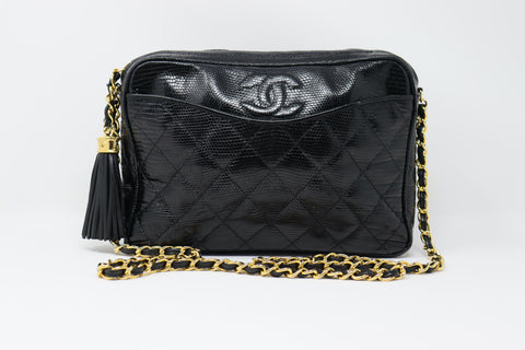 Vintage CHANEL Black Lizard Camera Bag