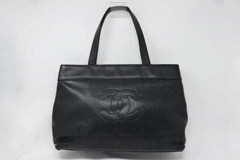 Vintage CHANEL XL Caviar Leather Logo Shopper Tote Bag