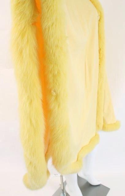 Faux Fur Trim Vintage Flower Coat - Luxury Yellow