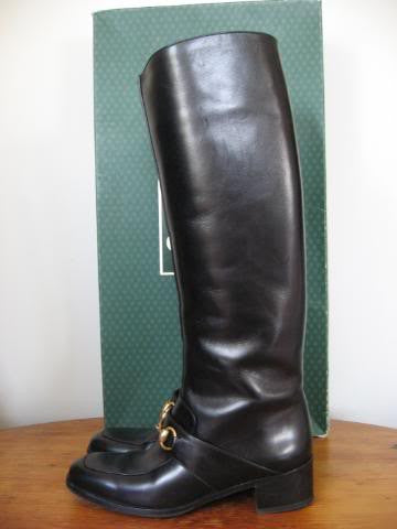 Vintage 80's GUCCI Black Leather Riding Boots with Horsebit Detail & B