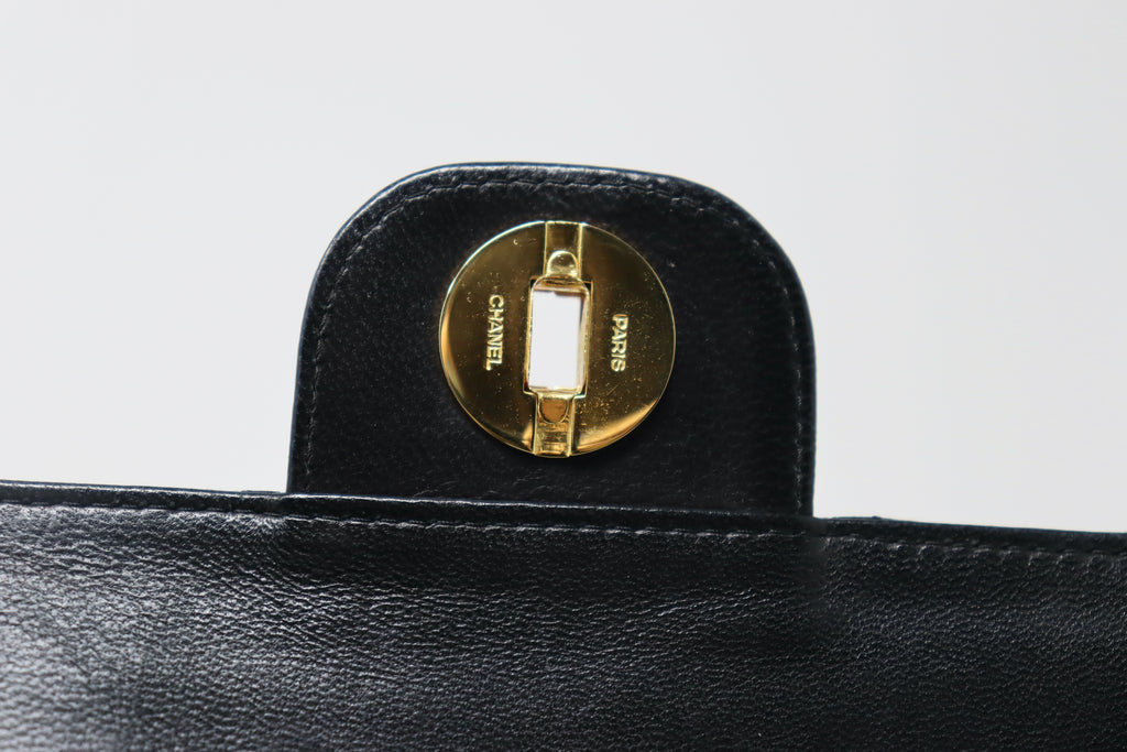Rare vintage, 1970s, authentic Chanel trapezoid, black leather