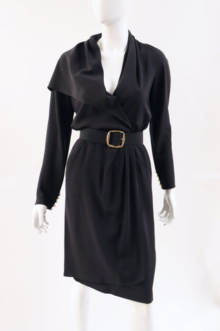 Vintage 80's CHANEL Black Silk Dress With Belt