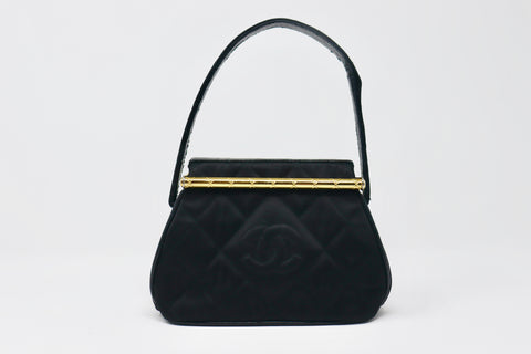 Very Rare Vintage CHANEL Black Satin & Leather Bag