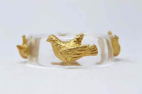 Rare Vintage 80's DOMINIQUE AURIENTIS Lucite & Gold Dove Bracelet