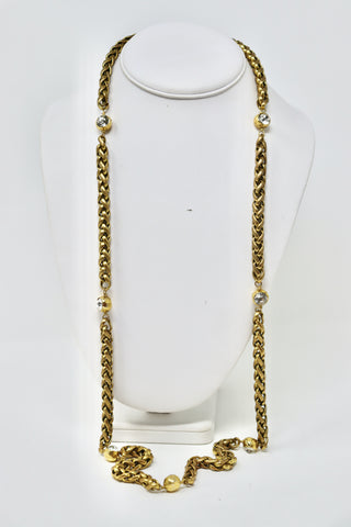 Rare Vintage 70's CHANEL Gold Chain & Rhinestone Necklace