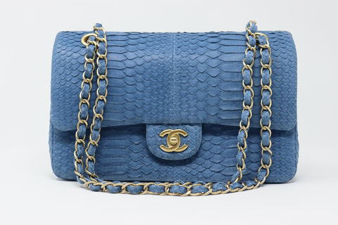 Rare Spring 2010 CHANEL Blue Python Double Flap Bag