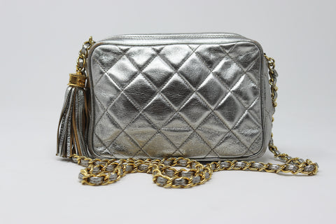 Rare Vintage CHANEL Silver Metallic Camera Bag