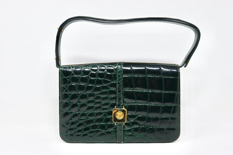 Rare Vintage 70's LANVIN Green Crocodile Flap Bag