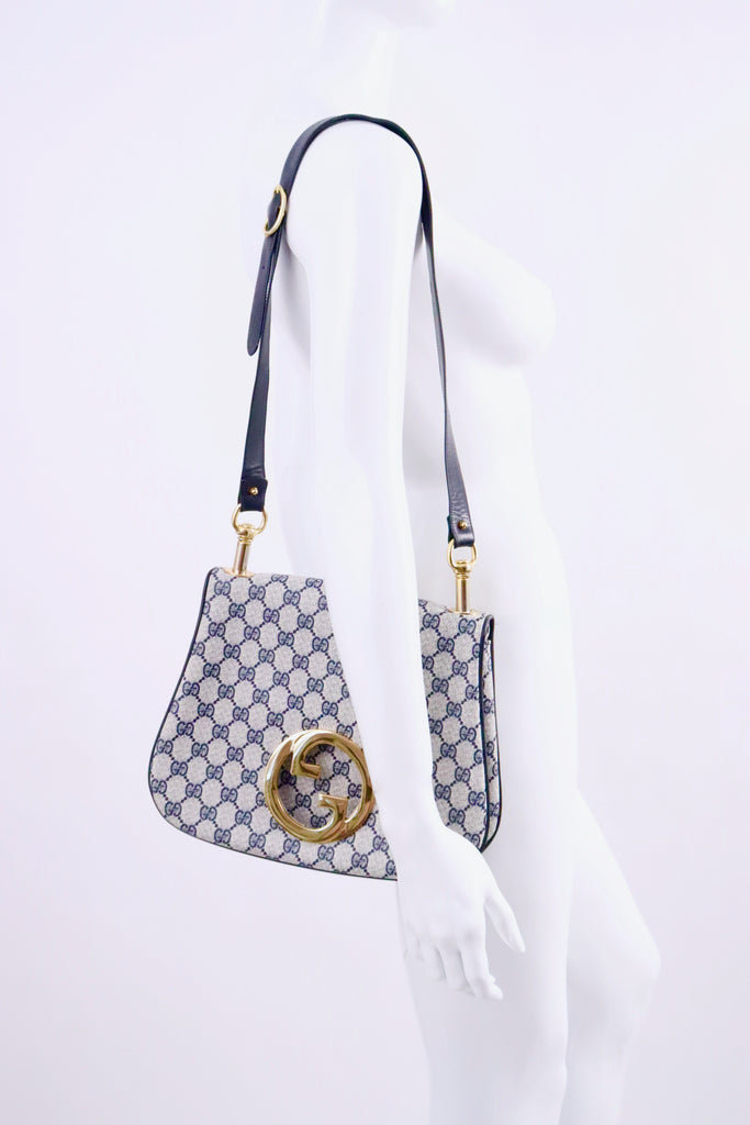 Gucci Vintage Blondie Navy Blue Monogram Logo Medallion Handbag