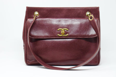 Vintage CHANEL Merlot Caviar Flap Tote