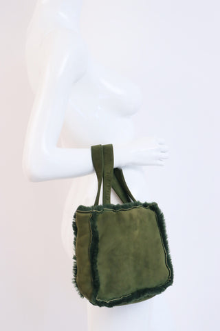 Rare Vintage CHANEL Small Green Shearling Tote