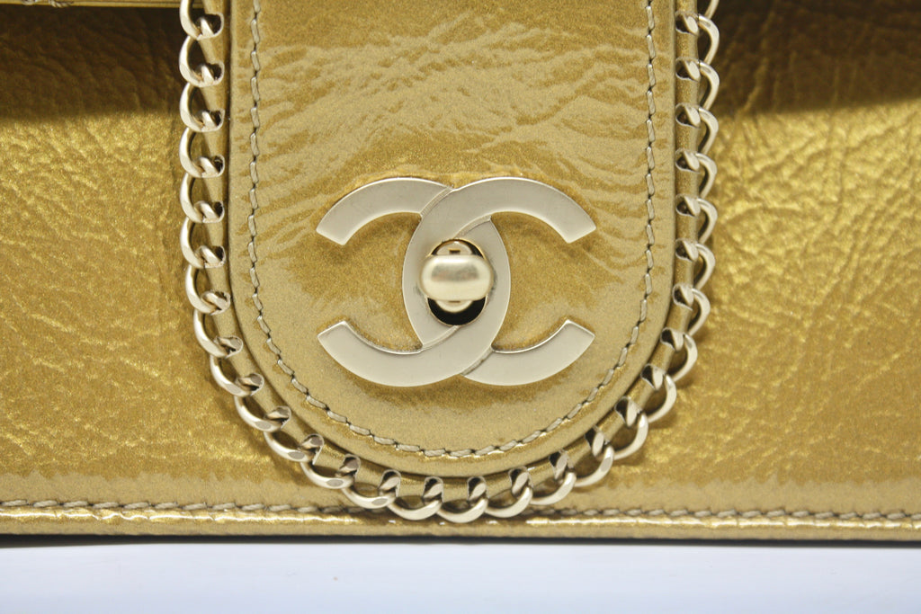 CHANEL Gold Patent Leather Madison Chain Flap Bag