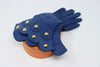 New Vintage HERMES Blue Leather Gloves With Studs