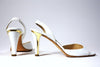 JIMMY CHOO White Patent Leather & Gold Heels