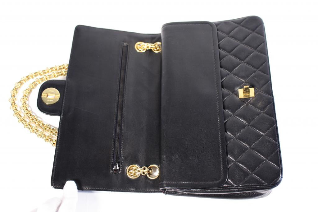 Authentic Vintage CHANEL Black Lambskin Double Flap Handbag