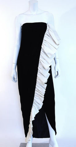 1970s BILL BLASS Velvet and Silk Strapless Gown