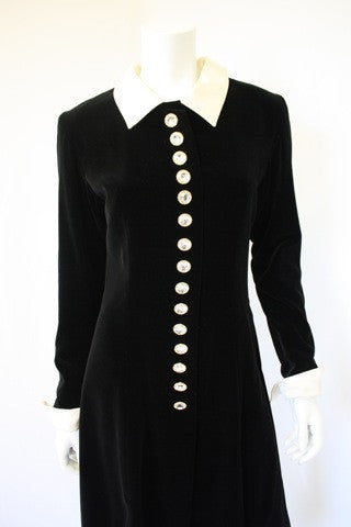 LOUIS FERAUD Vintage Fitted Dress Black Velvet Wool 1980s - Chelsea Vintage  Couture