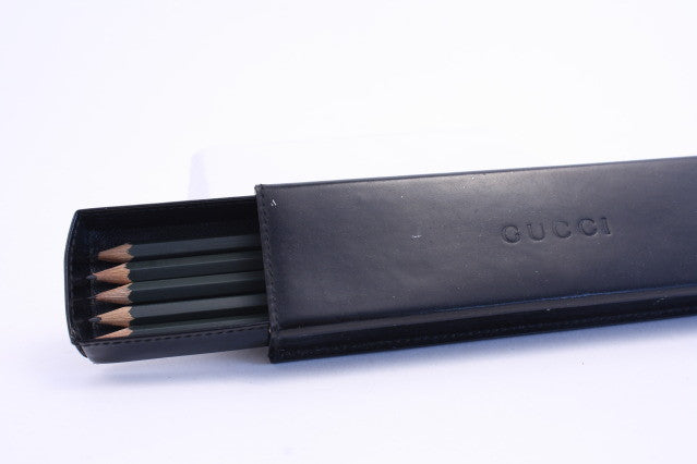 Unused Authentic Gucci Vintage Pencil Case Pencil Set Leather Black  Deadstock