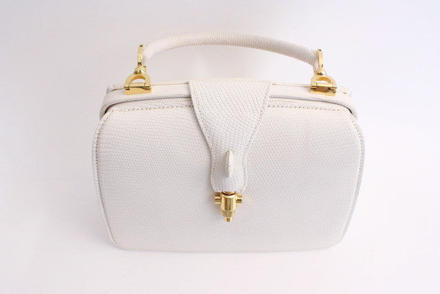 Gucci 1960s Vintage White Lizard Skin Square Handbag