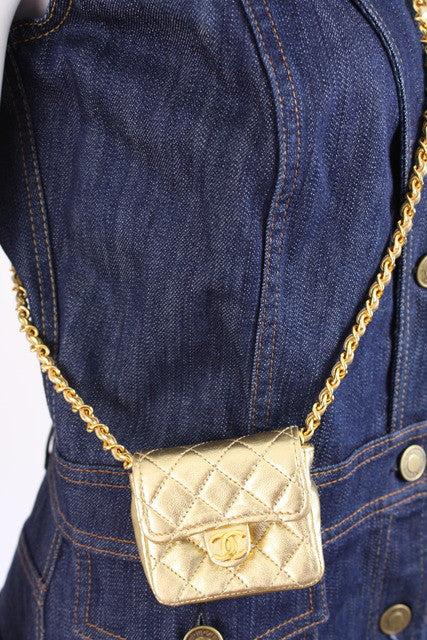 Rare Vintage CHANEL Gold Mini Flap Bag or Necklace