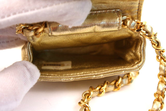 Rare Vintage CHANEL Gold Mini Flap Bag or Necklace