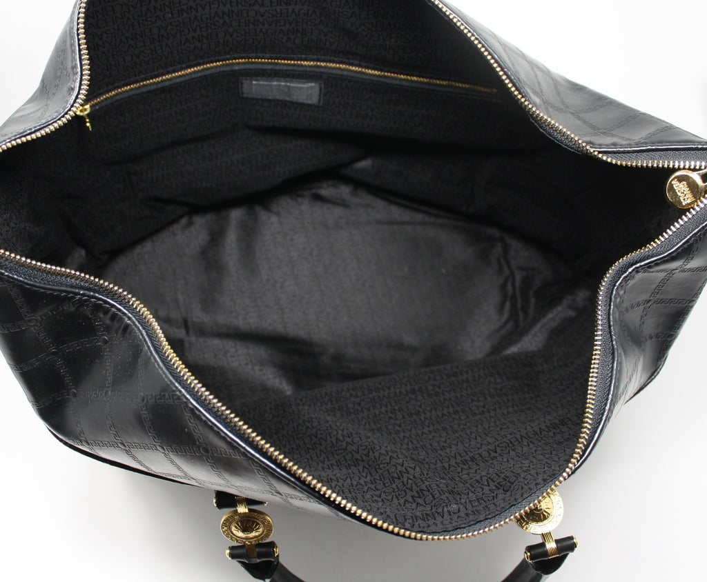 Versace 90s Vintage Logo Tote Bag in Black