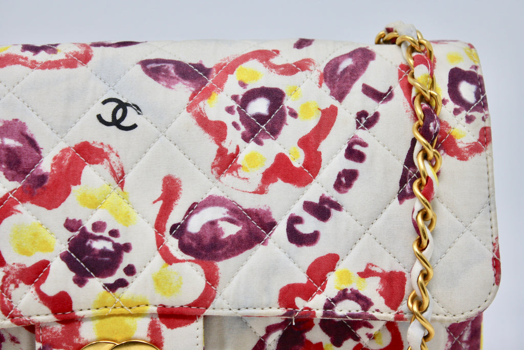 Chanel Vintage Pink Quilted Flower Print Classic Flap Shoulder Bag