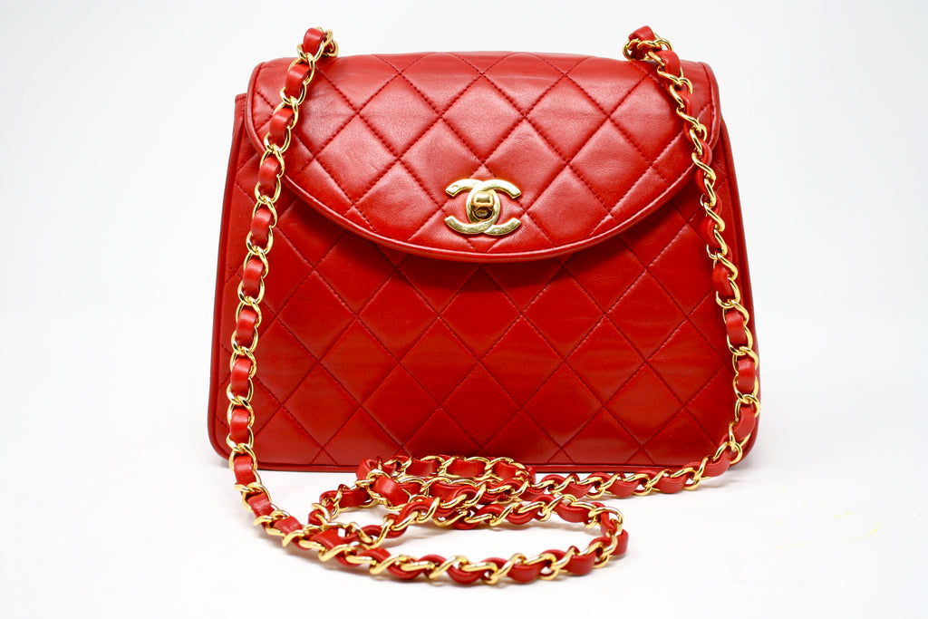 Vintage Chanel Small Flap Bag Red Satin Gold Hardware  Madison Avenue  Couture